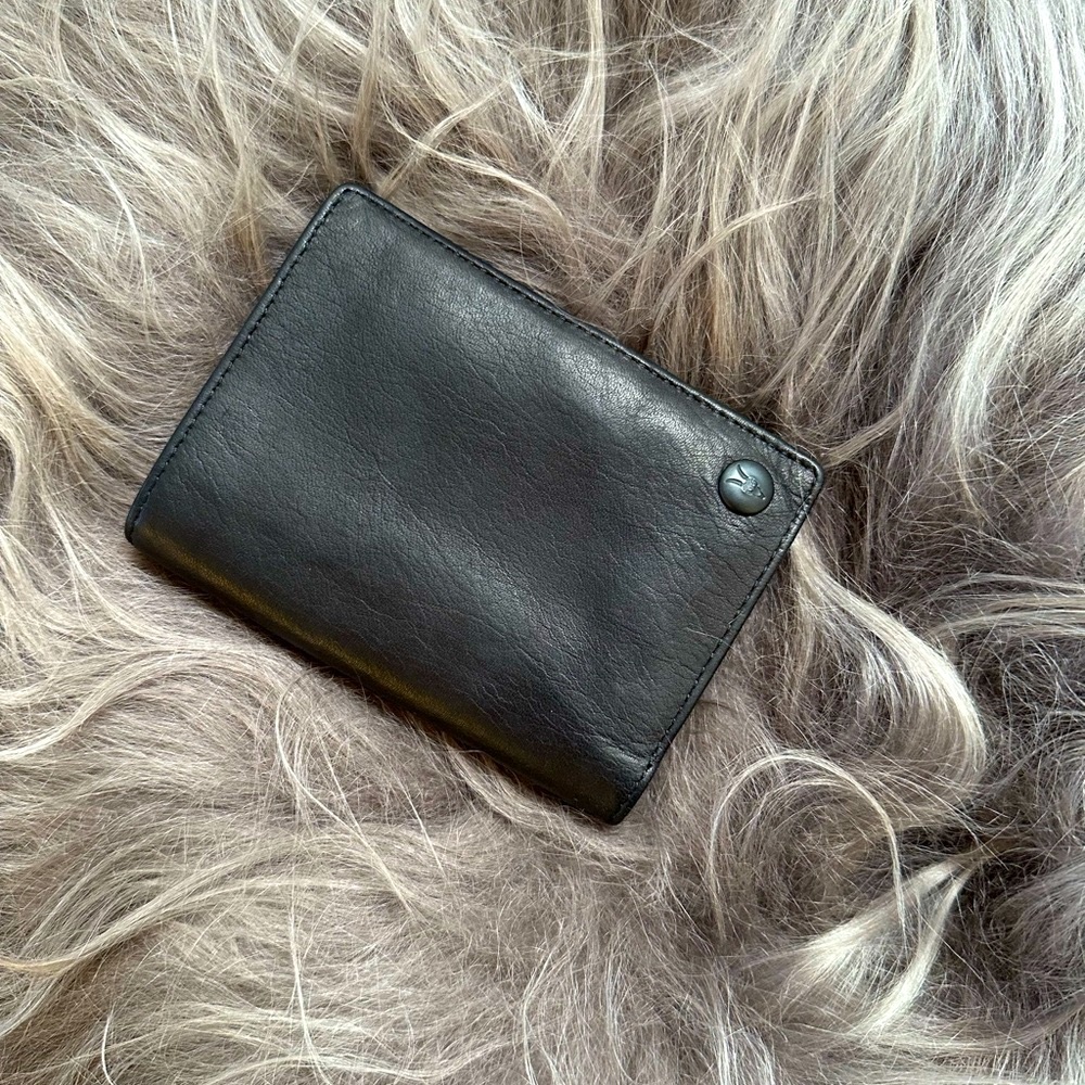 NWOT Black Leather Allsaints Bifold Wallet with Original Box